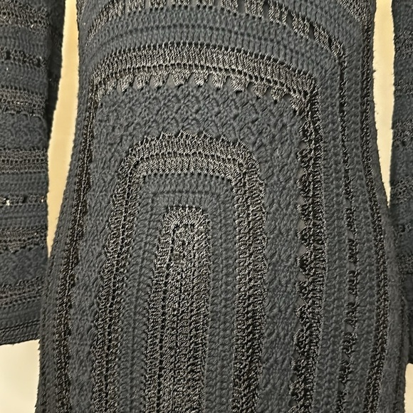 KAREN MILLEN Black Boho Style Crochet Scoop Nick Mini Dress Size Small - Picture 6 of 10